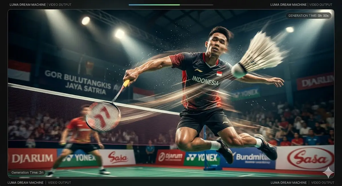 Luma Dream Machine output showing a fast-paced sports action shot with motion blur and cinematic lighting