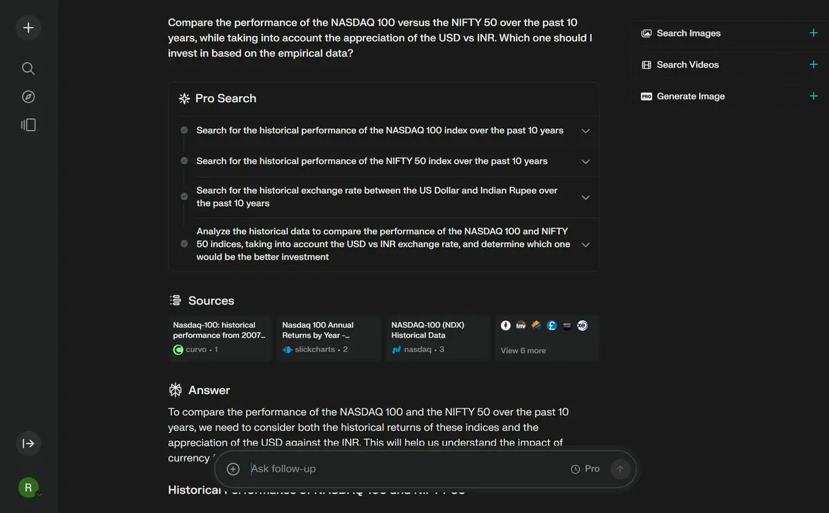 Perplexity Pro Search results showing multi-source research output with structured citations