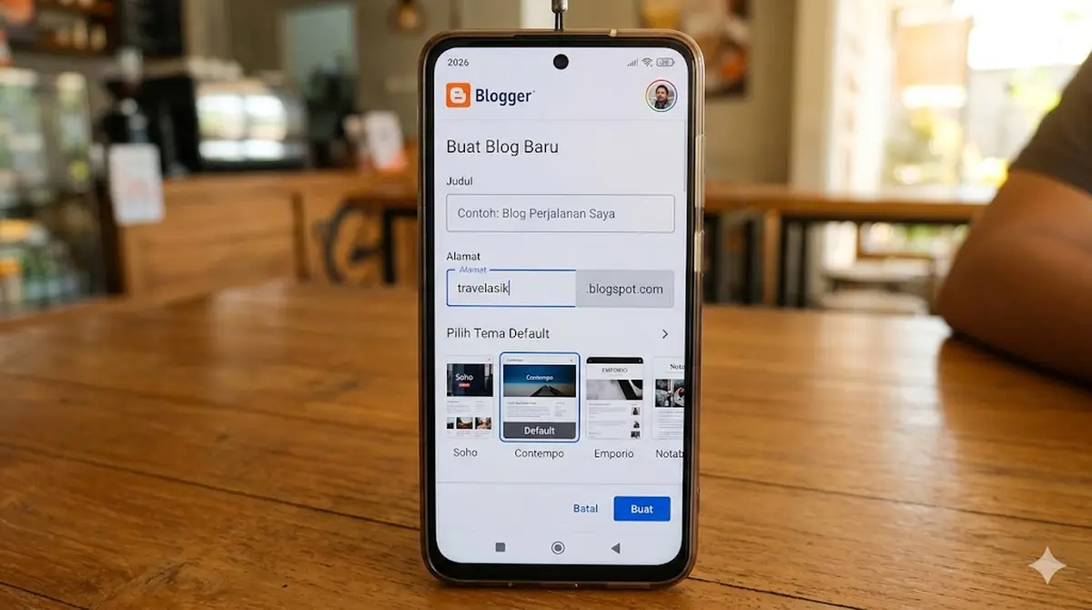 Tampilan form pembuatan blog baru di aplikasi Blogger Android